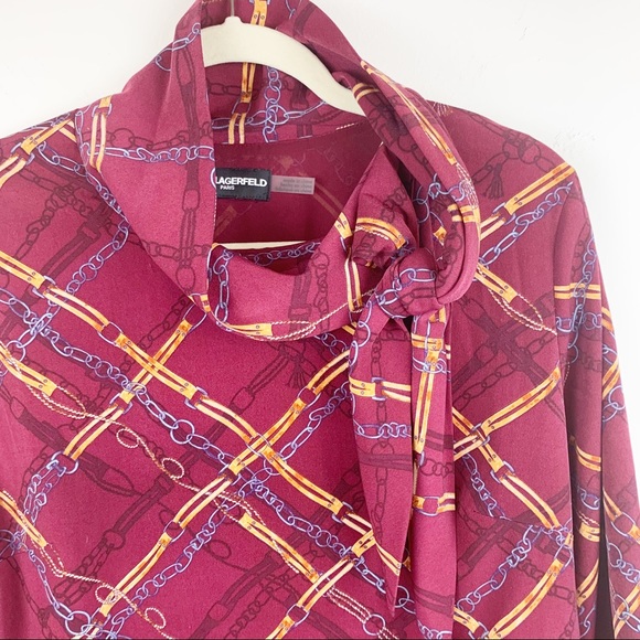 Karl Lagerfeld Red Chain-print Long-sleeve Dress - Picture 3 of 7